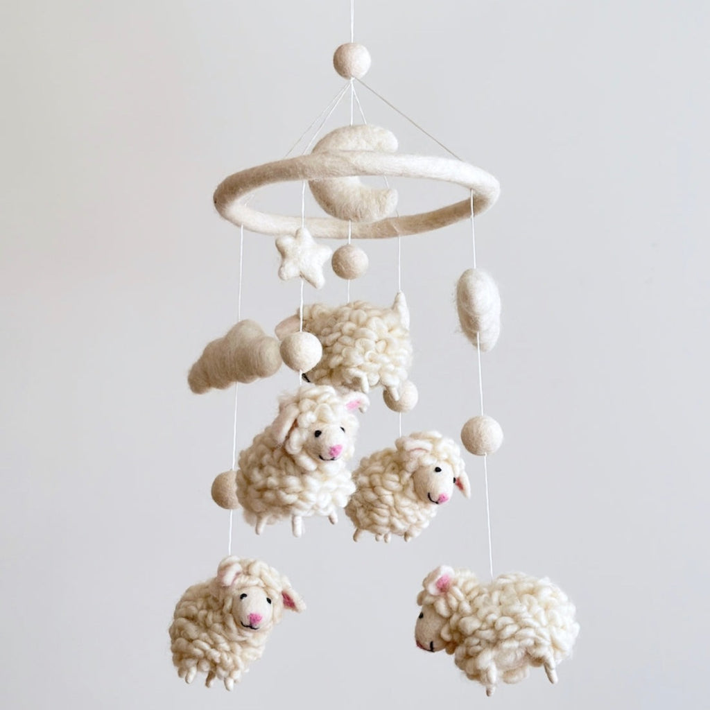 Felt Baby Mobile - Fluffy Sheep - Freshie & Zero Studio Shop