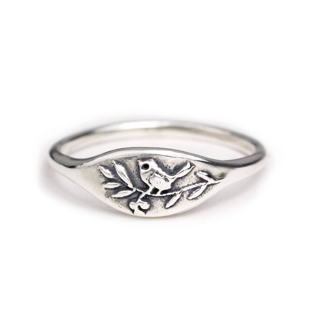 Bird in Branch Signet Ring: Bronze / Size 7 - 54.4mm - Freshie & Zero Studio Shop