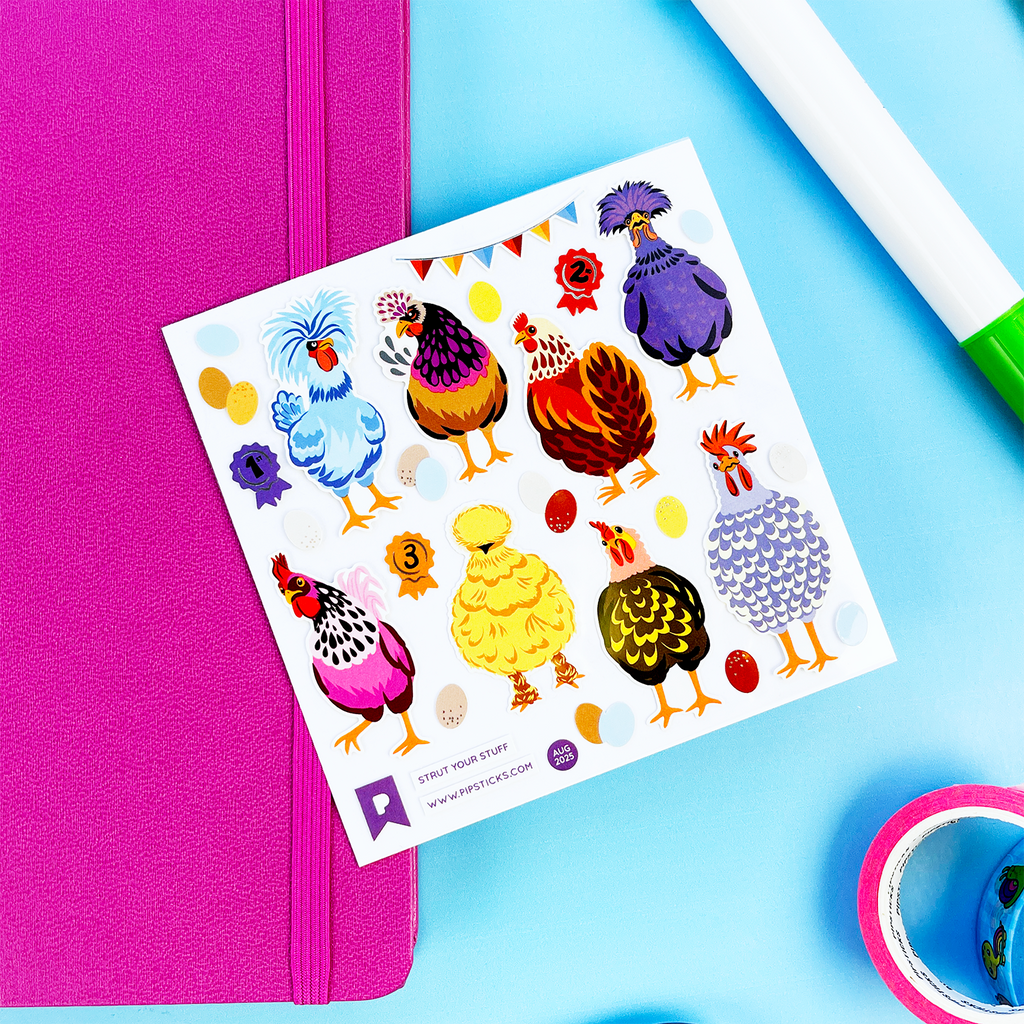 Strut Your Stuff Chickens Sticker Sheet by Pipstickers - Freshie & Zero Studio Shop