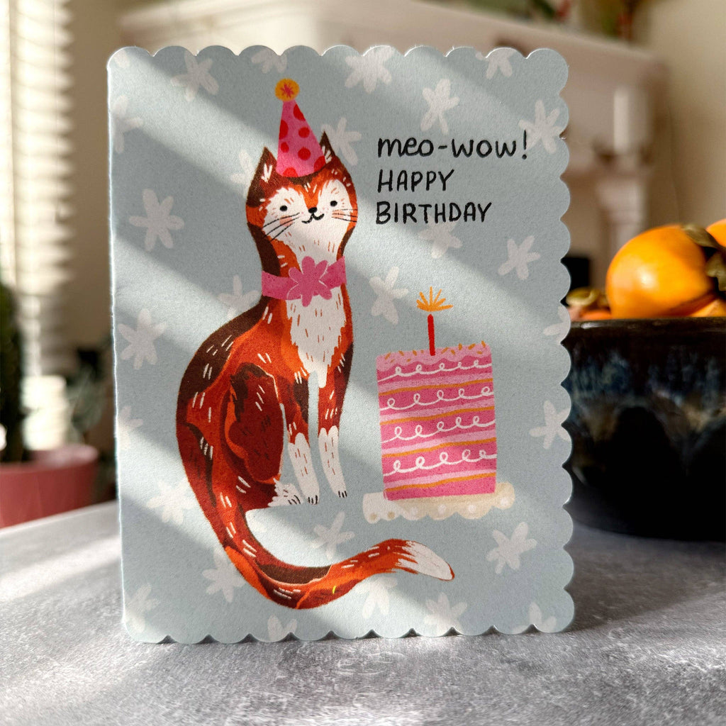 Meo-Wow Cute Cat Birthday Cat Card - Freshie & Zero Studio Shop