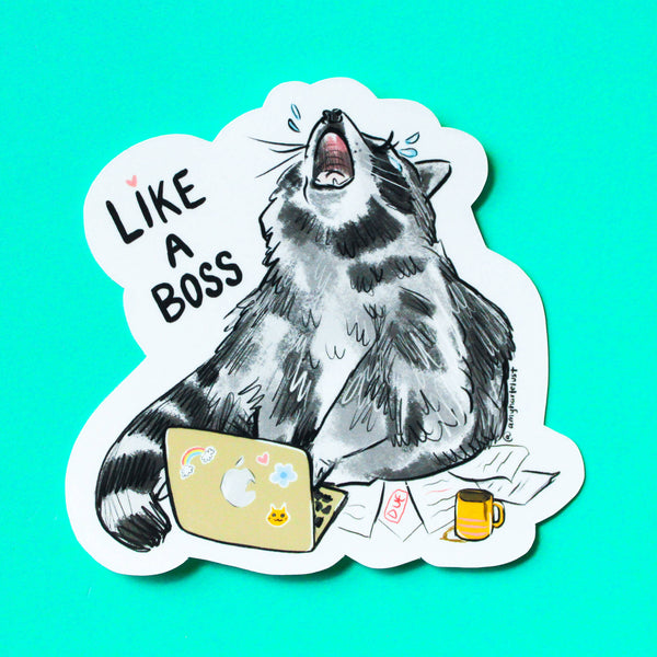 Like A Boss Racoon Vinyl Sticker - Freshie & Zero Studio Shop