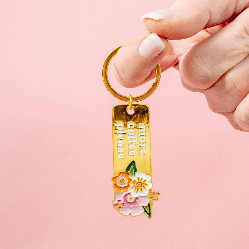 Enamel Floral Keychain - More Coffee Please - Freshie & Zero Studio Shop
