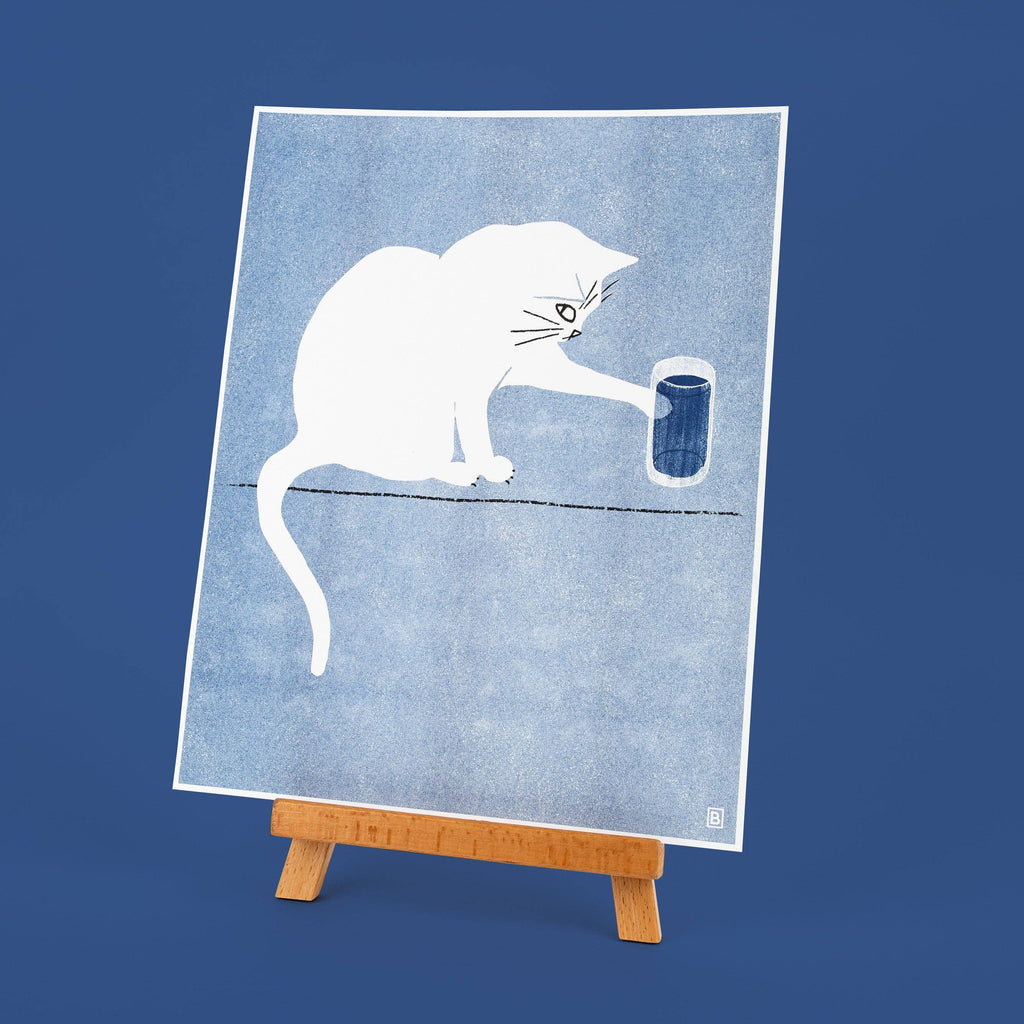 Curious White Cat - 11"x14" Risograph Print - Freshie & Zero Studio Shop