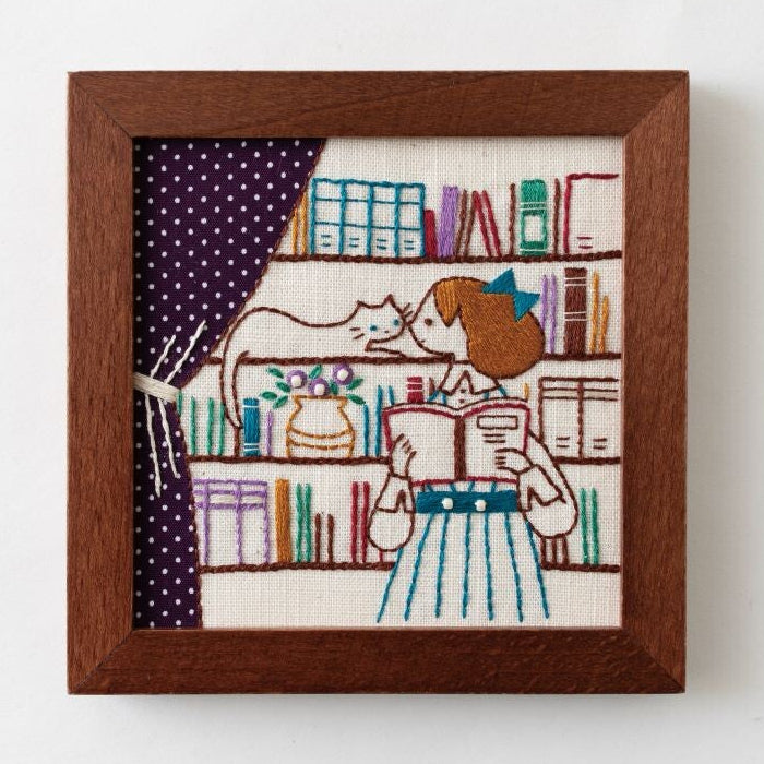 Book Shelf Life with Cats Embroidery Kit - Freshie & Zero Studio Shop