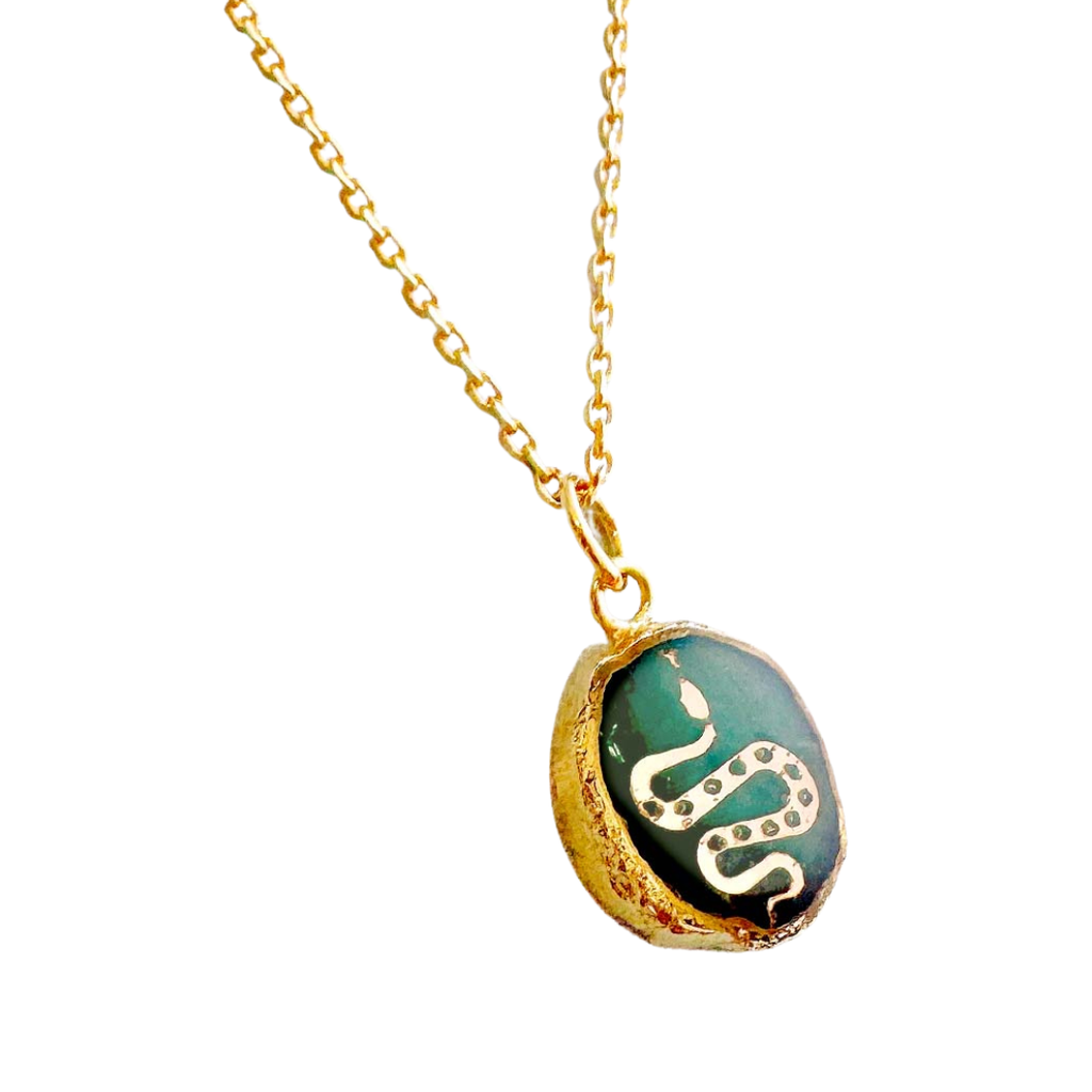 Emerald Snake Gemstone Symbol Necklace by Jill Makes - Freshie & Zero Studio Shop
