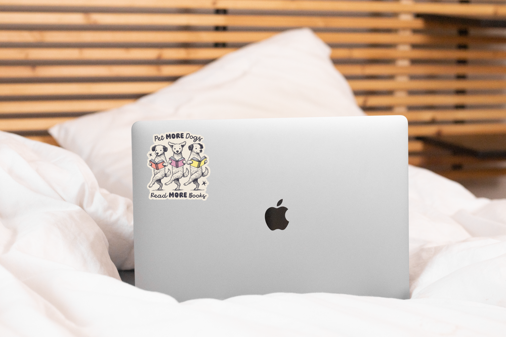 Pet More Dogs Read More Books Sticker - bookstore, book shop - Freshie & Zero Studio Shop