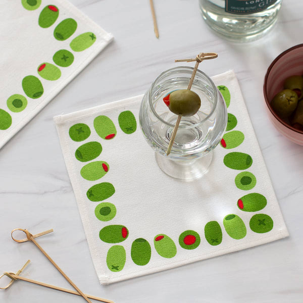 Green Olives Cocktail Napkin Set of 4 - Freshie & Zero Studio Shop