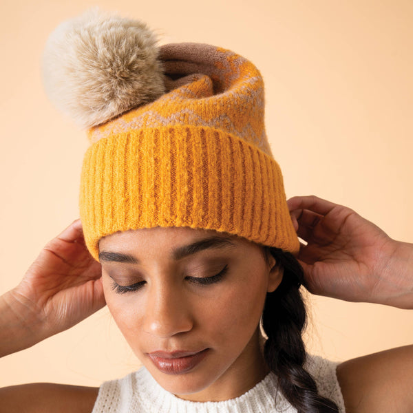 Thora Pompom Hat by Powder UK - Mustard & Taupe - Freshie & Zero Studio Shop