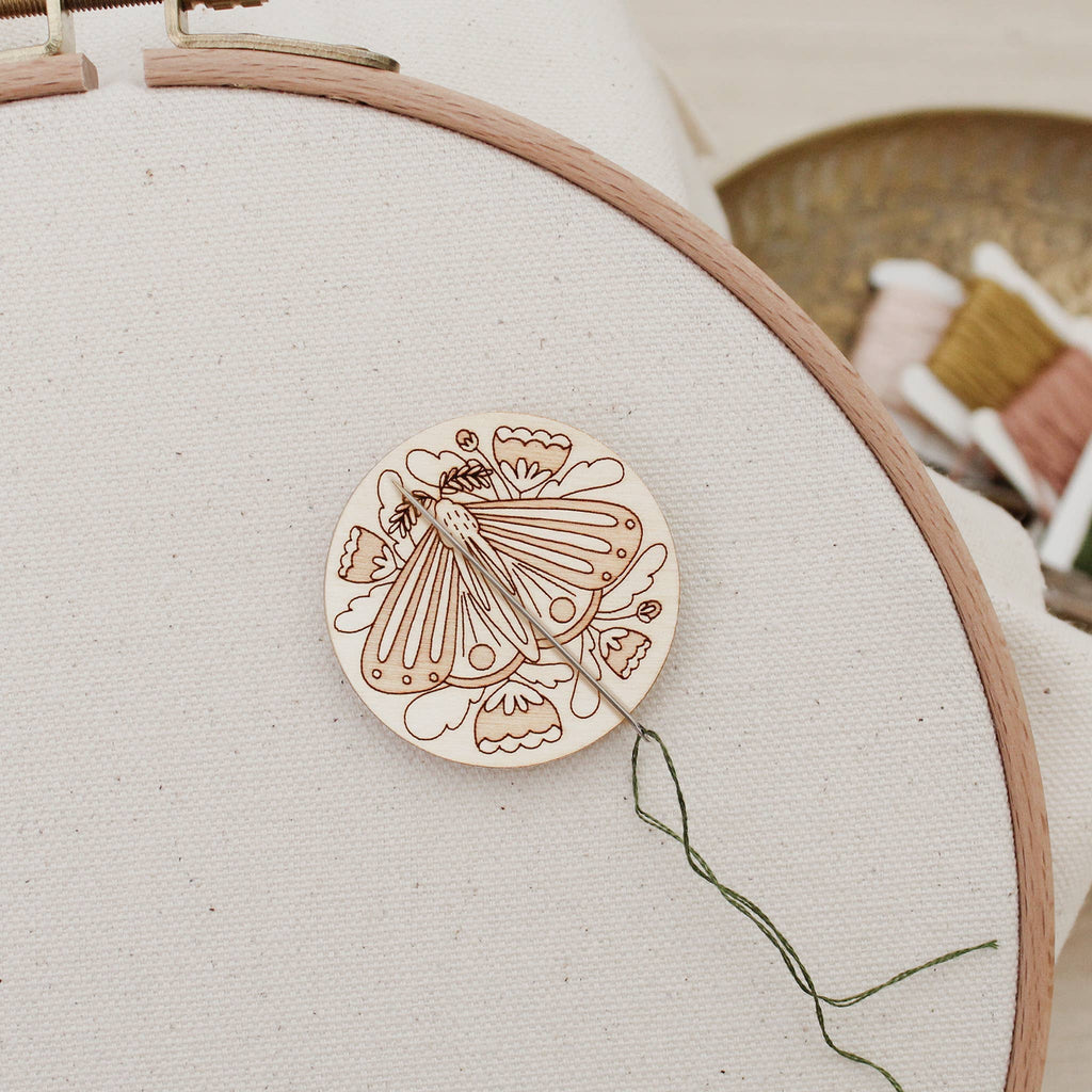 Magnetic Wooden Needle Minder: Floral Moth - Freshie & Zero Studio Shop