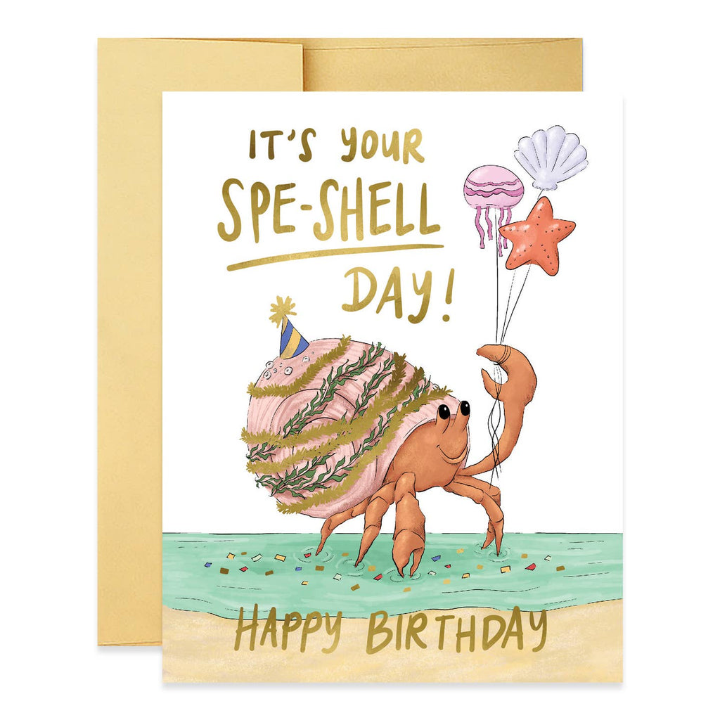 Cute Crab Gold Foil Birthday Card - Freshie & Zero Studio Shop