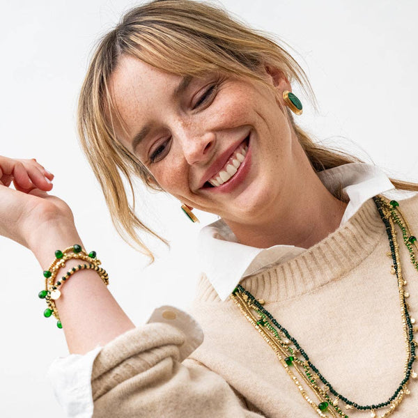 Hope Emerald Teardrop Bead Stretch Bracelet - Freshie & Zero Studio Shop