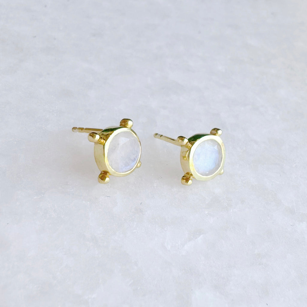 Compass Stud Earrings: Gold Vermeil Rainbow Moonstone - Freshie & Zero Studio Shop