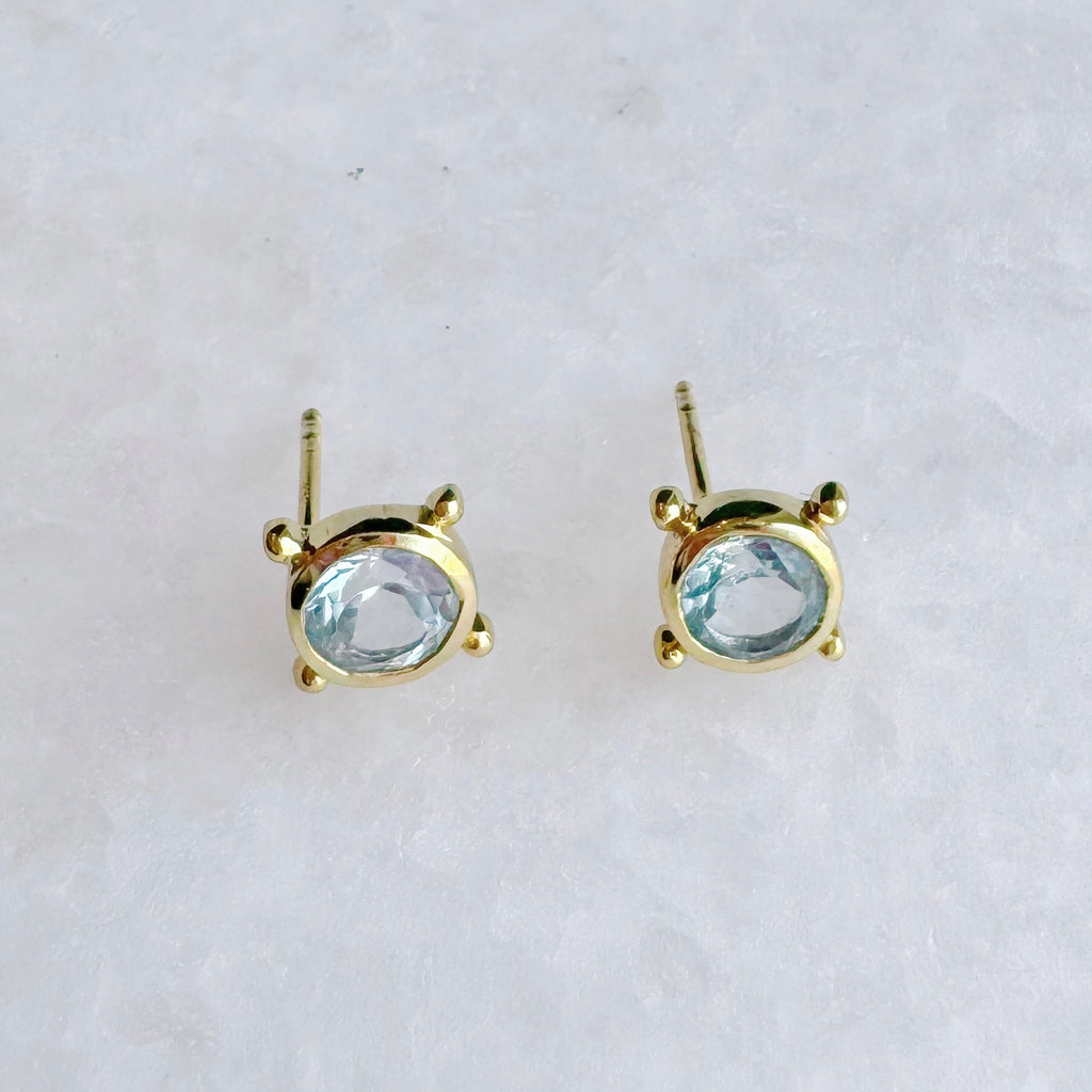 Compass Stud Earrings: Gold Vermeil Blue topaz - Freshie & Zero Studio Shop
