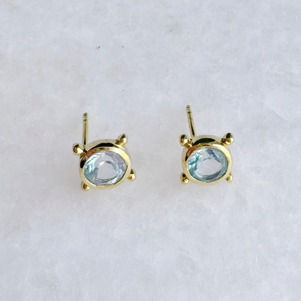 Compass Stud Earrings: Gold Vermeil Blue topaz - Freshie & Zero Studio Shop