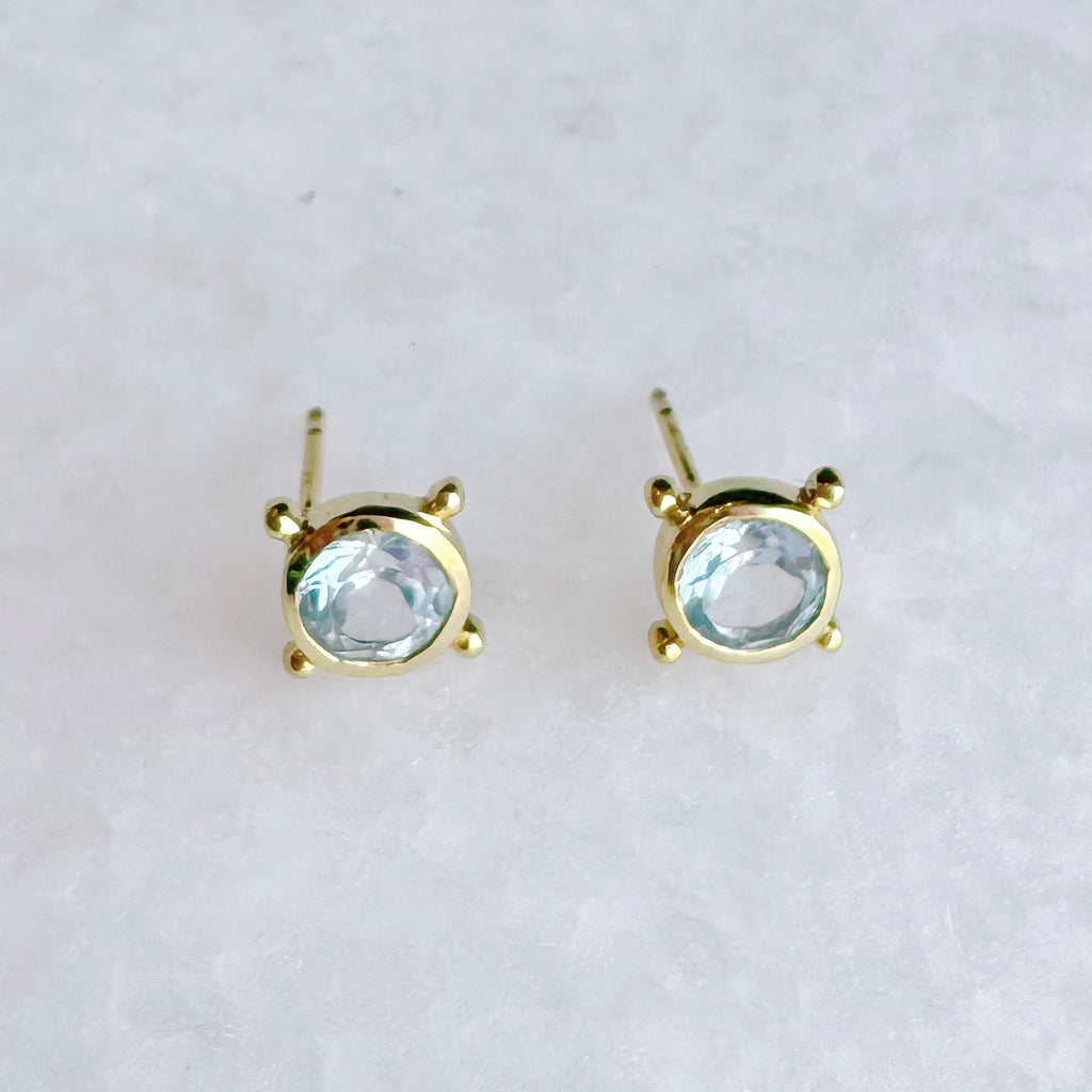 Compass Stud Earrings: Gold Vermeil Blue topaz - Freshie & Zero Studio Shop