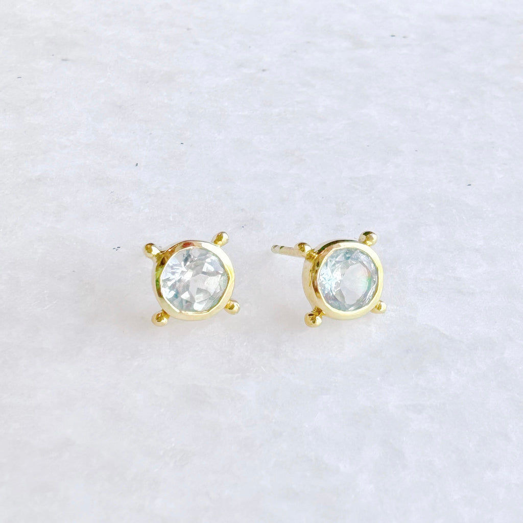 Compass Stud Earrings: Gold Vermeil Blue topaz - Freshie & Zero Studio Shop
