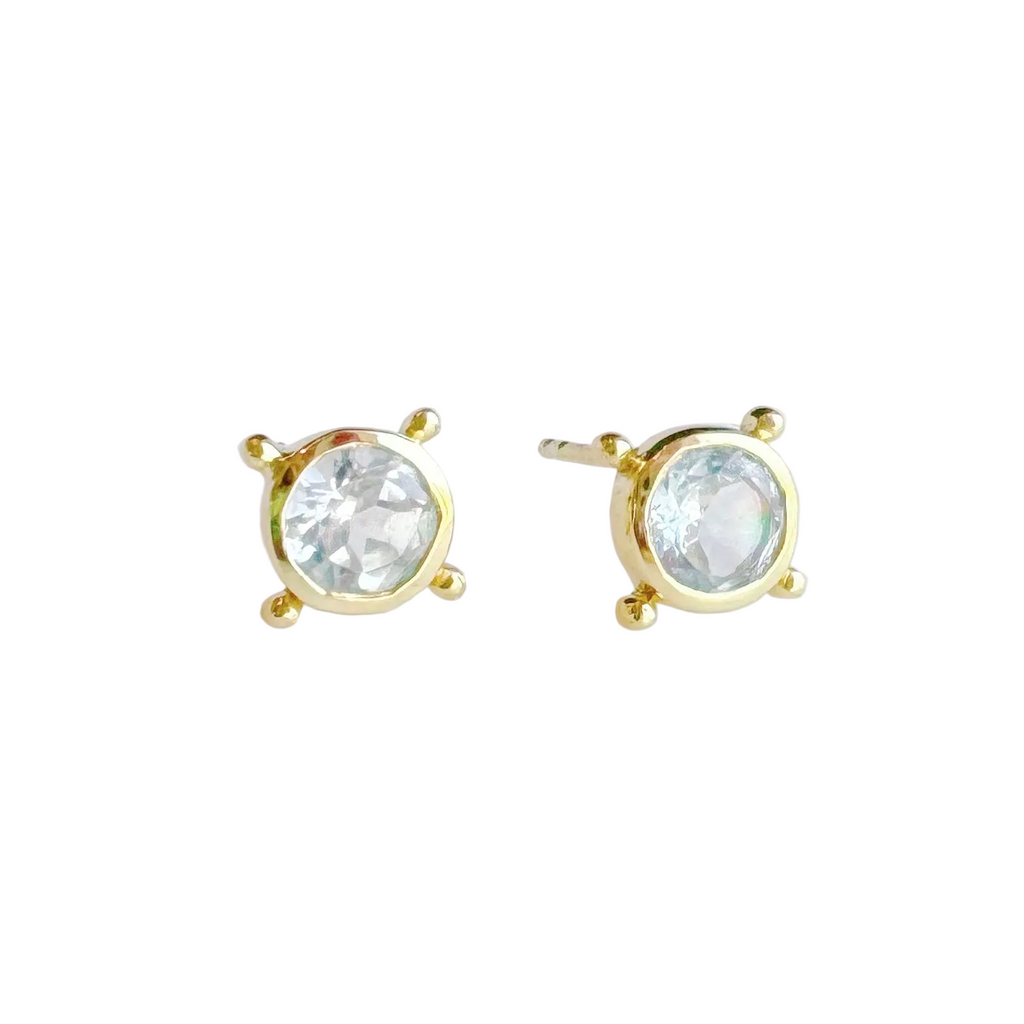 Compass Stud Earrings: Gold Vermeil Blue topaz - Freshie & Zero Studio Shop