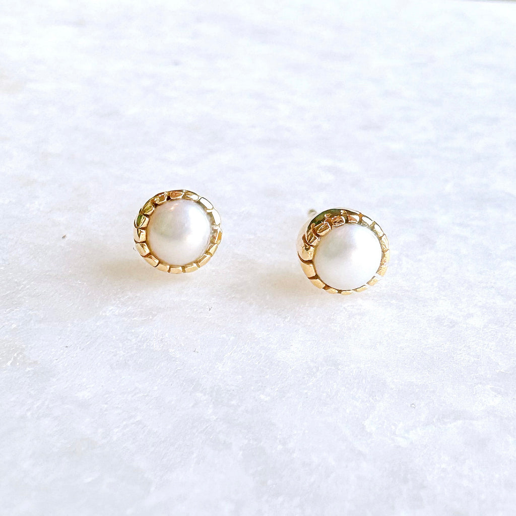 Artisan Stud Earrings: Gold Vermeil White Pearl - Freshie & Zero Studio Shop