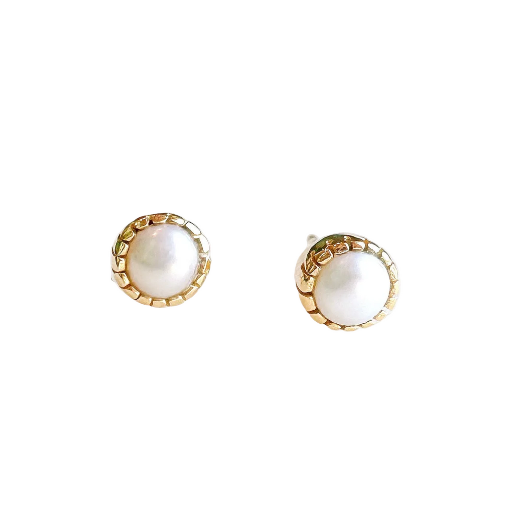 Artisan Stud Earrings: Gold Vermeil White Pearl - Freshie & Zero Studio Shop