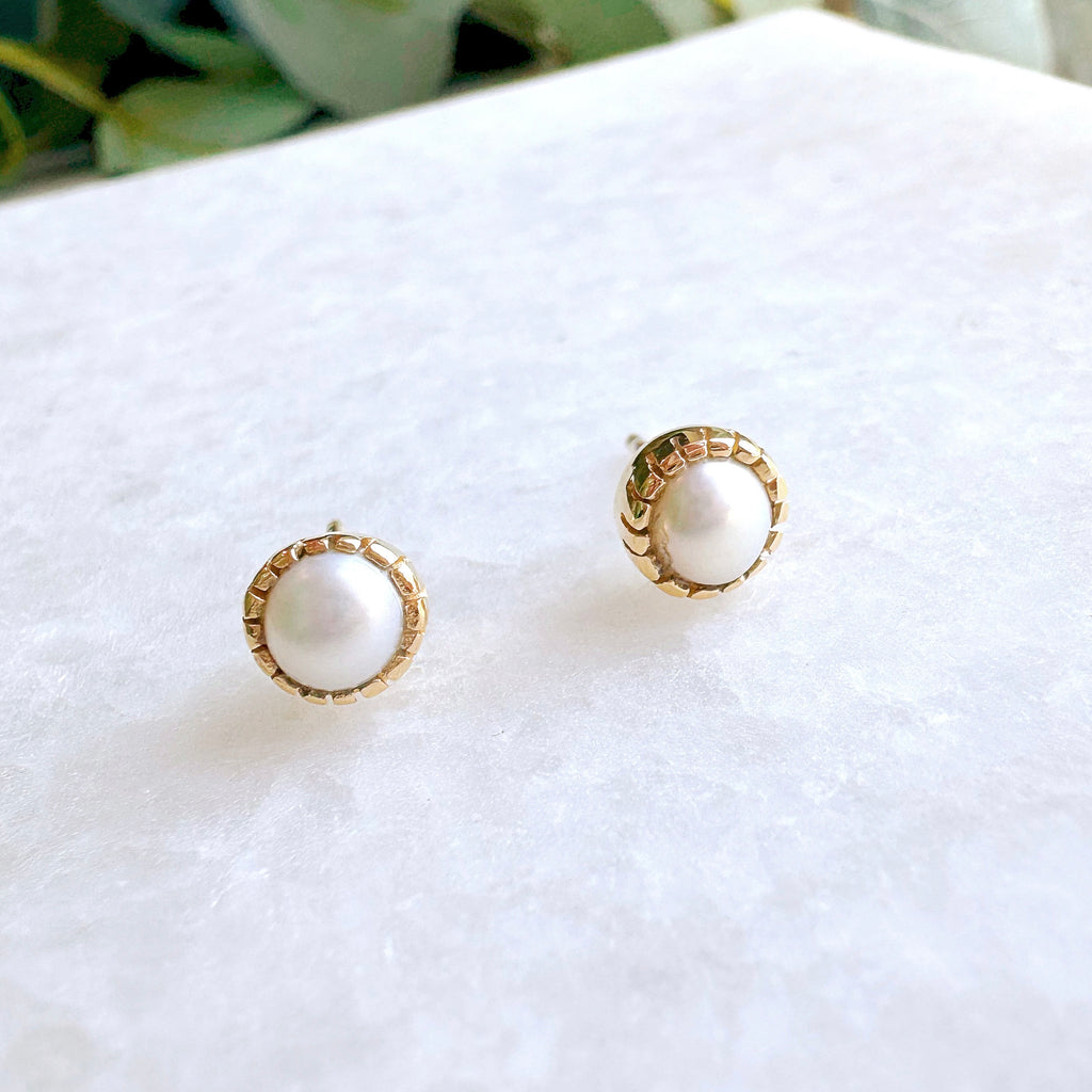 Artisan Stud Earrings: Gold Vermeil White Pearl - Freshie & Zero Studio Shop