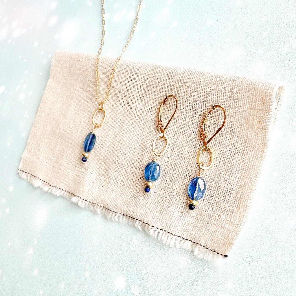 blue sea gemstone gold drop earrings - Freshie & Zero Studio Shop