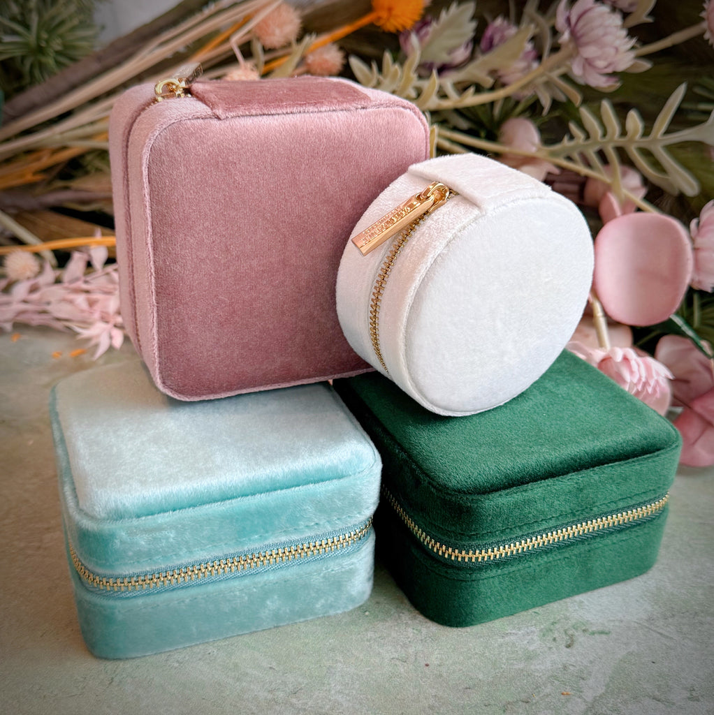 Cyan Blue Velvet Travel Jewelry Box - Freshie & Zero Studio Shop