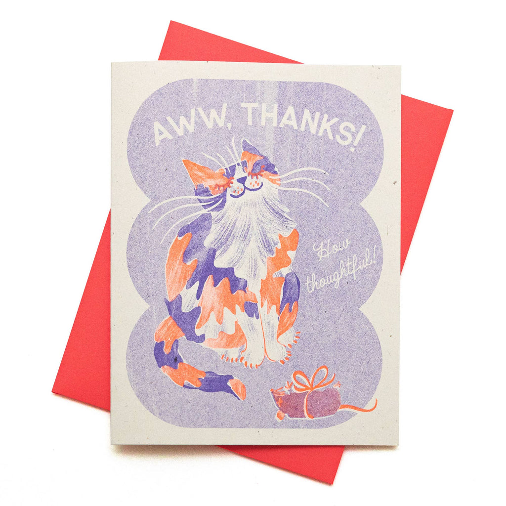 Aww, Thanks! Cat - Risograph Thank You Card - Freshie & Zero Studio Shop