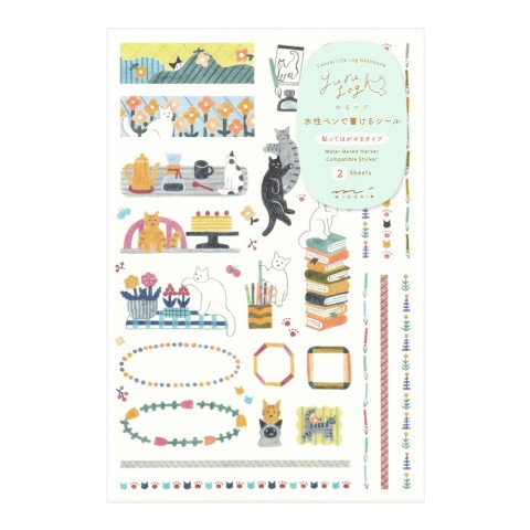Midori Yuru Log Sticker Sheets: Cat - Freshie & Zero Studio Shop