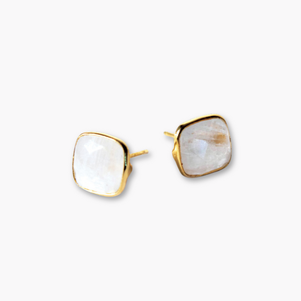 Crystal Quartz Cushion Cut Gold Stud Earrings - Freshie & Zero Studio Shop