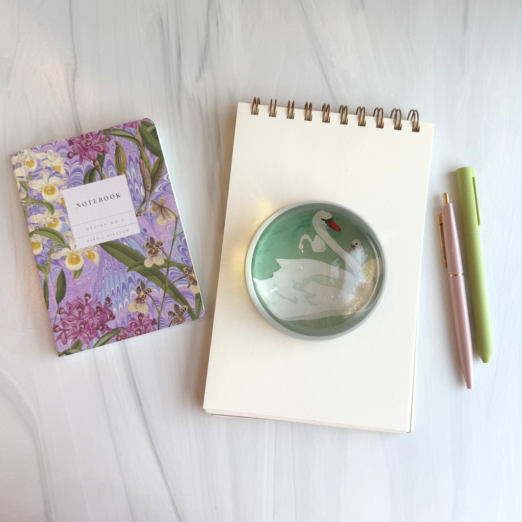Swans Glass Dome Paperweight - Freshie & Zero Studio Shop