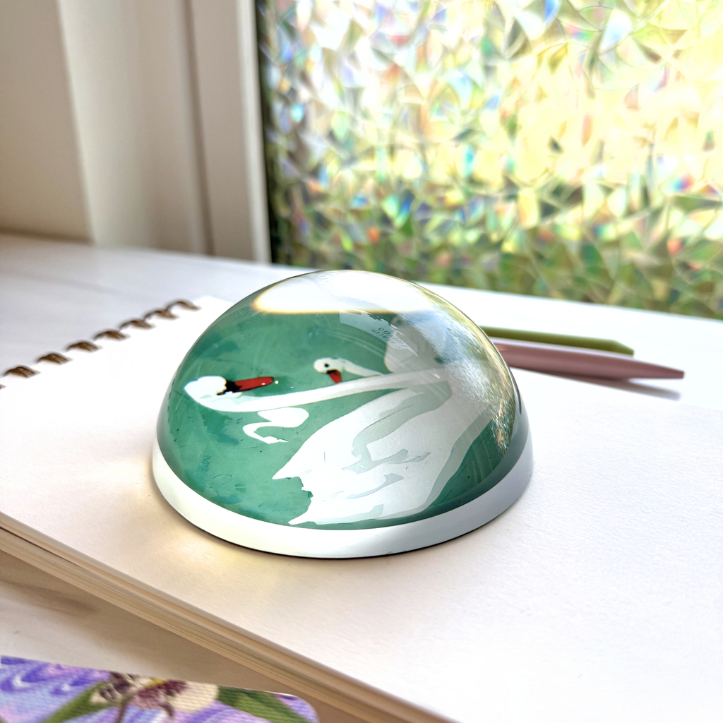 Swans Glass Dome Paperweight - Freshie & Zero Studio Shop