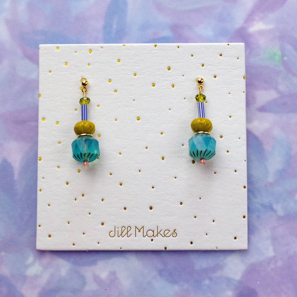 Colorful Teal Beaded Dangle Earrings - Freshie & Zero Studio Shop