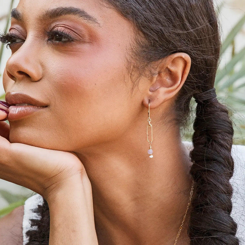 Gold Argan Drop Earrings - lilac + cream - Freshie & Zero Studio Shop