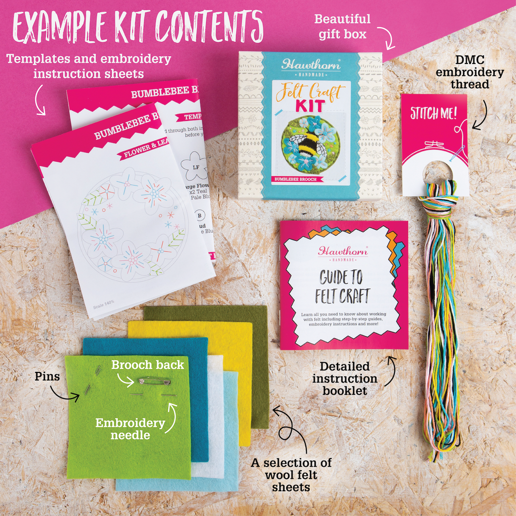 Margery Flower Felt Craft Brooch Kit | Complete Craft Kit - Freshie & Zero Studio Shop