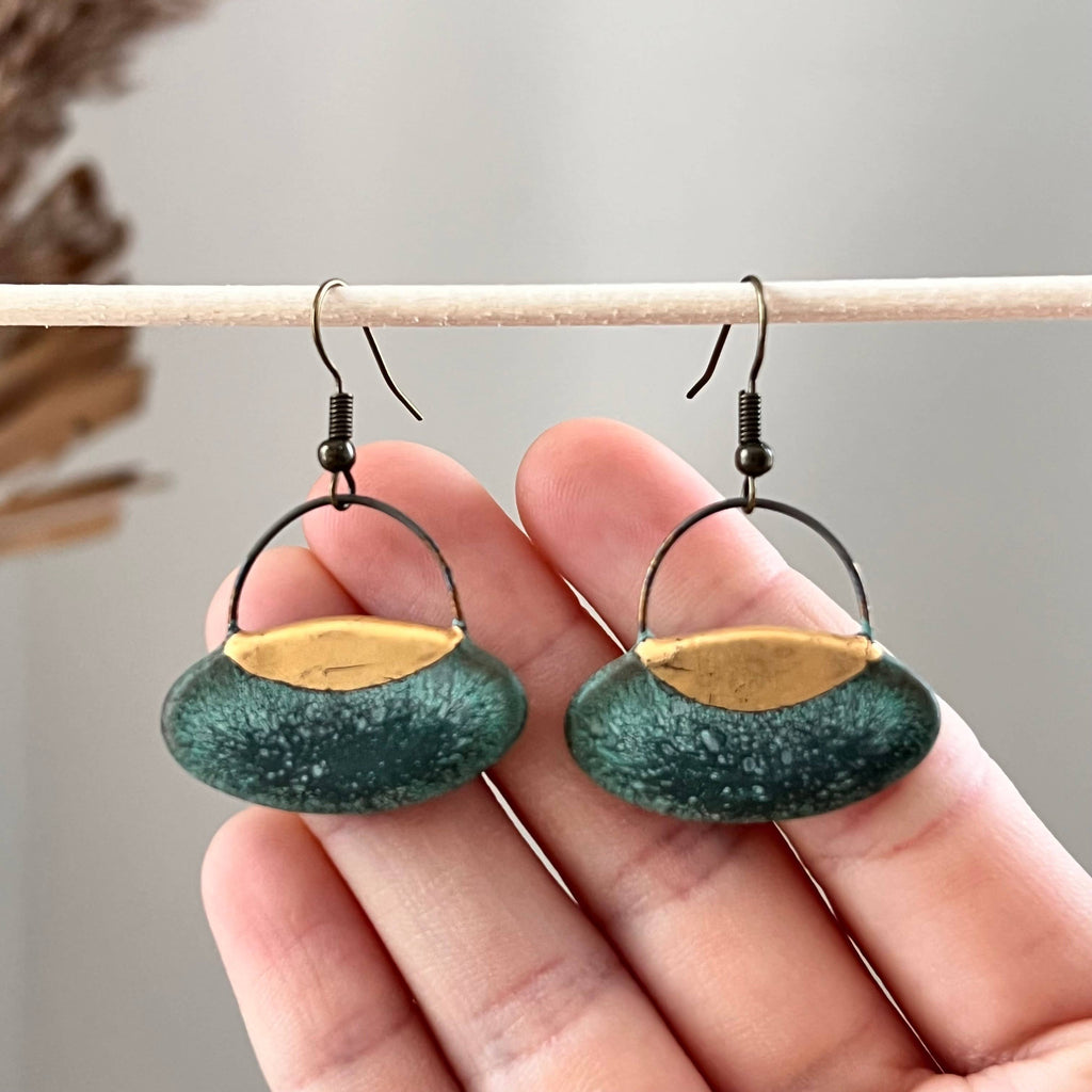Patina Green Oval Clay Earrings - Freshie & Zero Studio Shop