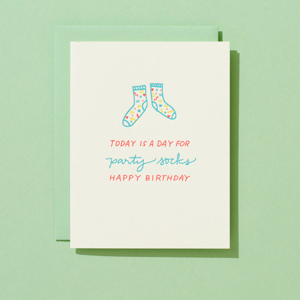 Party Socks Letterpress Birthday Card - Freshie & Zero Studio Shop