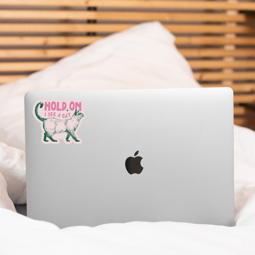 Hold On I See a Cat Sticker - kitten, pet, pink, cute, kitty - Freshie & Zero Studio Shop