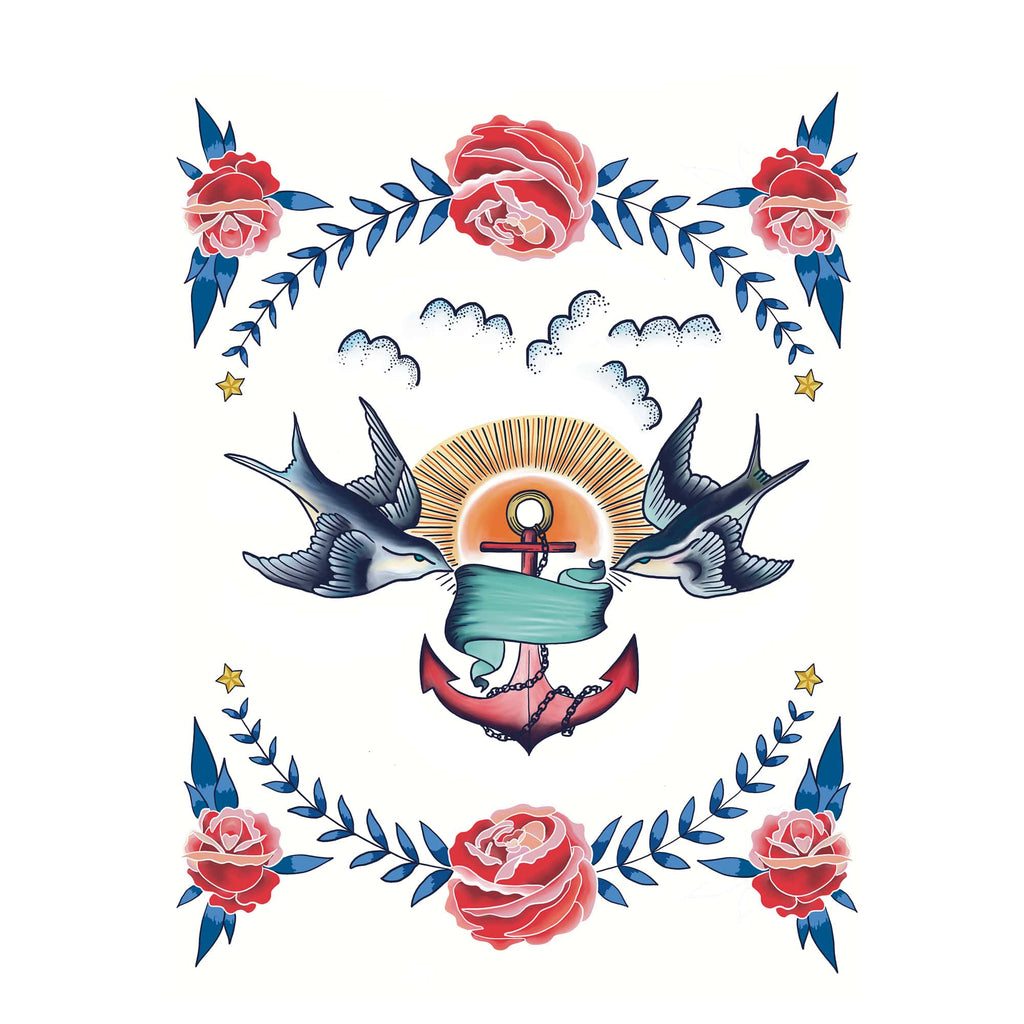 Swallows & Anchor Art Print - 11.75 x 8.25 - Freshie & Zero Studio Shop
