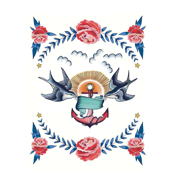 Swallows & Anchor Art Print - 11.75 x 8.25 - Freshie & Zero Studio Shop