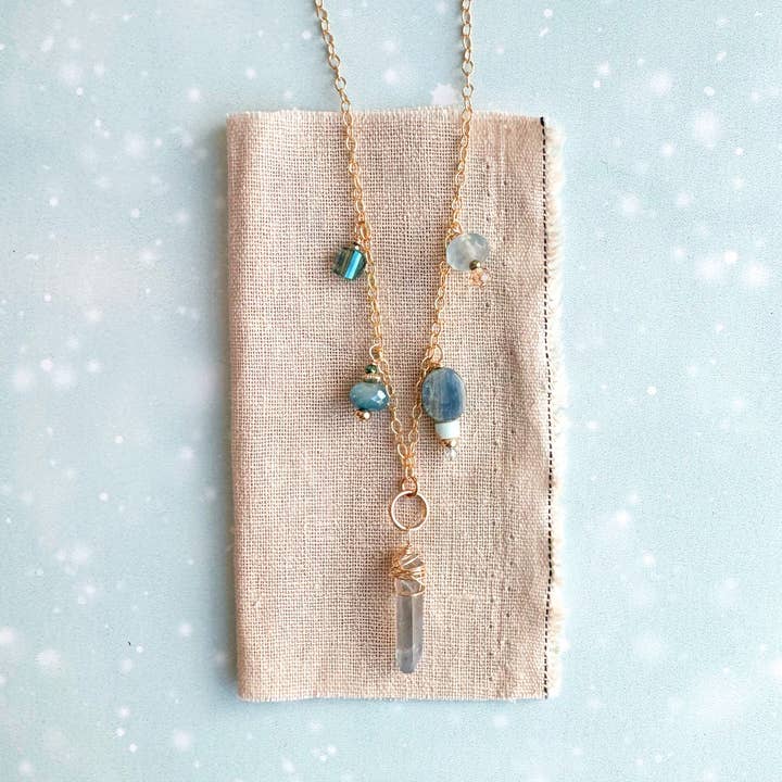 blue seascape gemstone charm necklace - Freshie & Zero Studio Shop