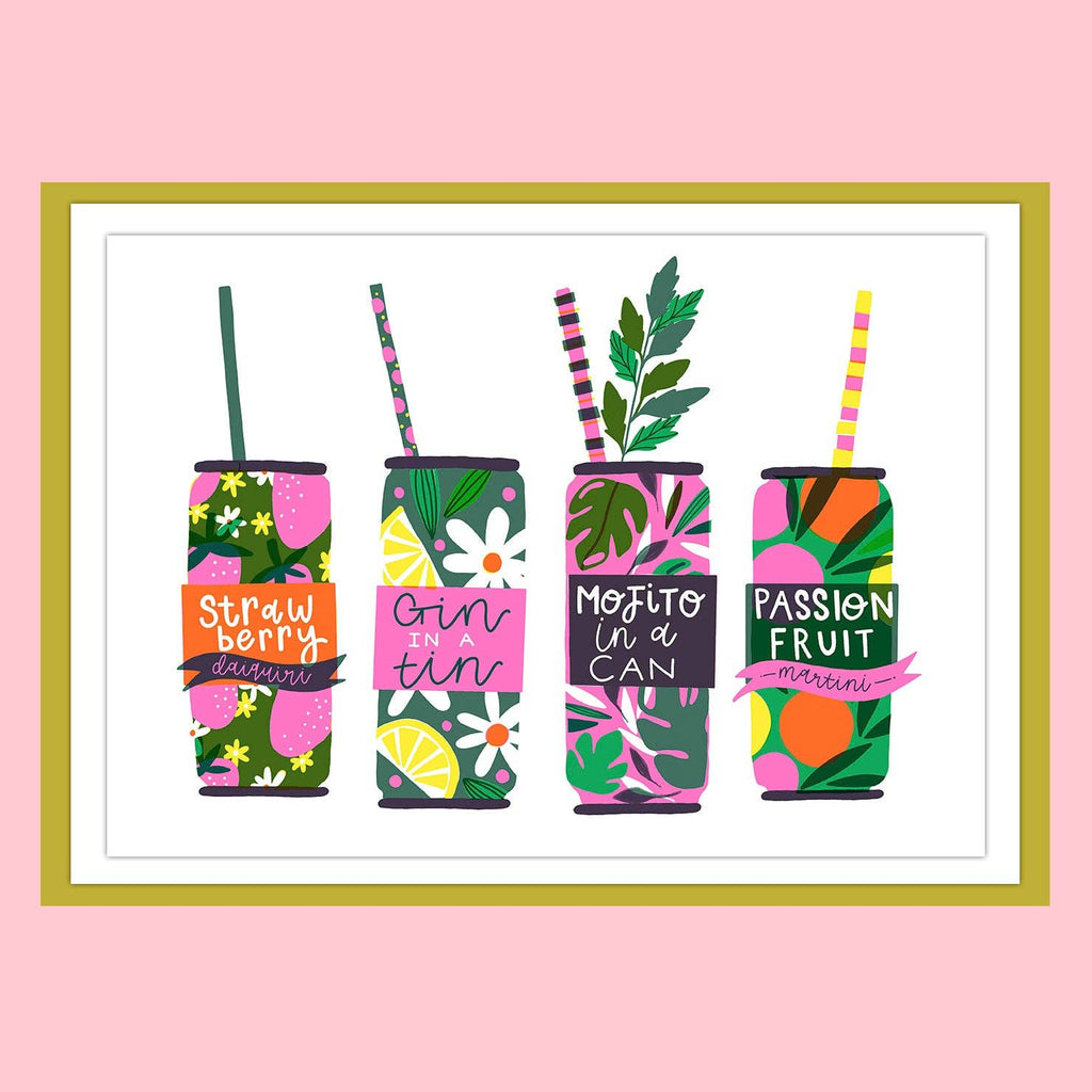 Cocktail Tins Risograph Print - Freshie & Zero Studio Shop