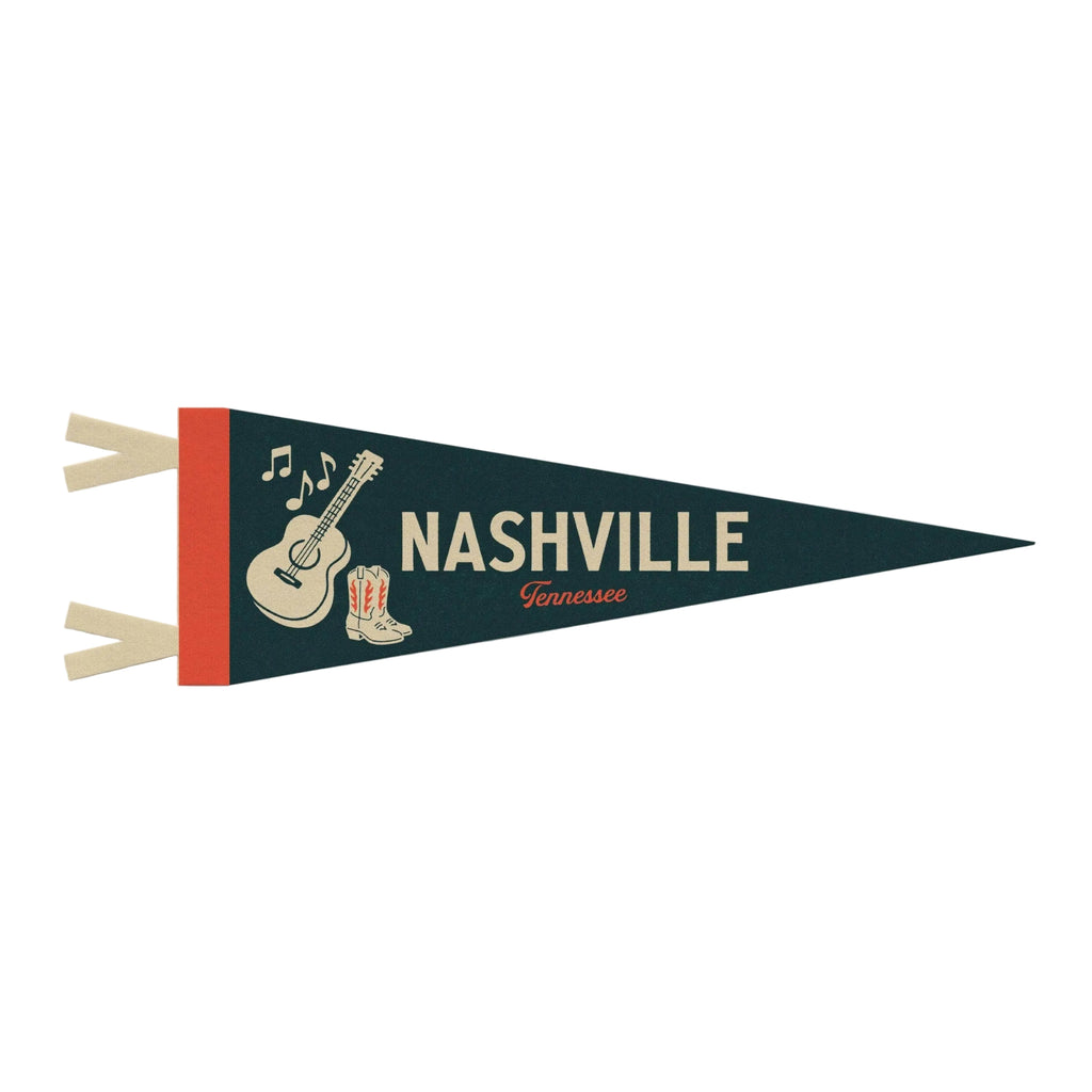 Pennant flag with 'Nashville, Tennessee' text and musical icons on a white background