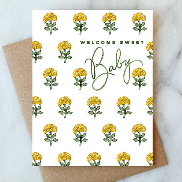 Yellow Floral Baby Greeting Card - Freshie & Zero Studio Shop