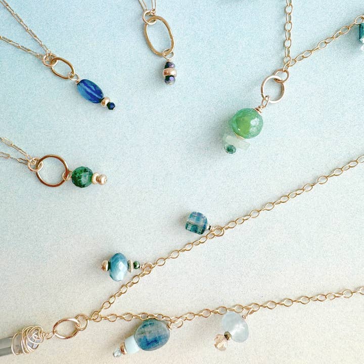 blue seascape gemstone charm necklace - Freshie & Zero Studio Shop