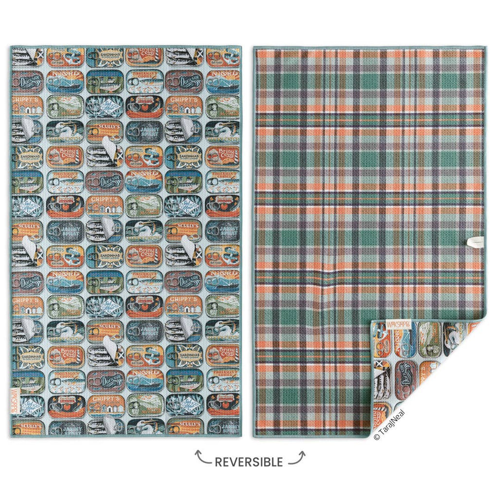 Sardines + Plaid Microfiber Kitchen Dish Towel - Freshie & Zero Studio Shop