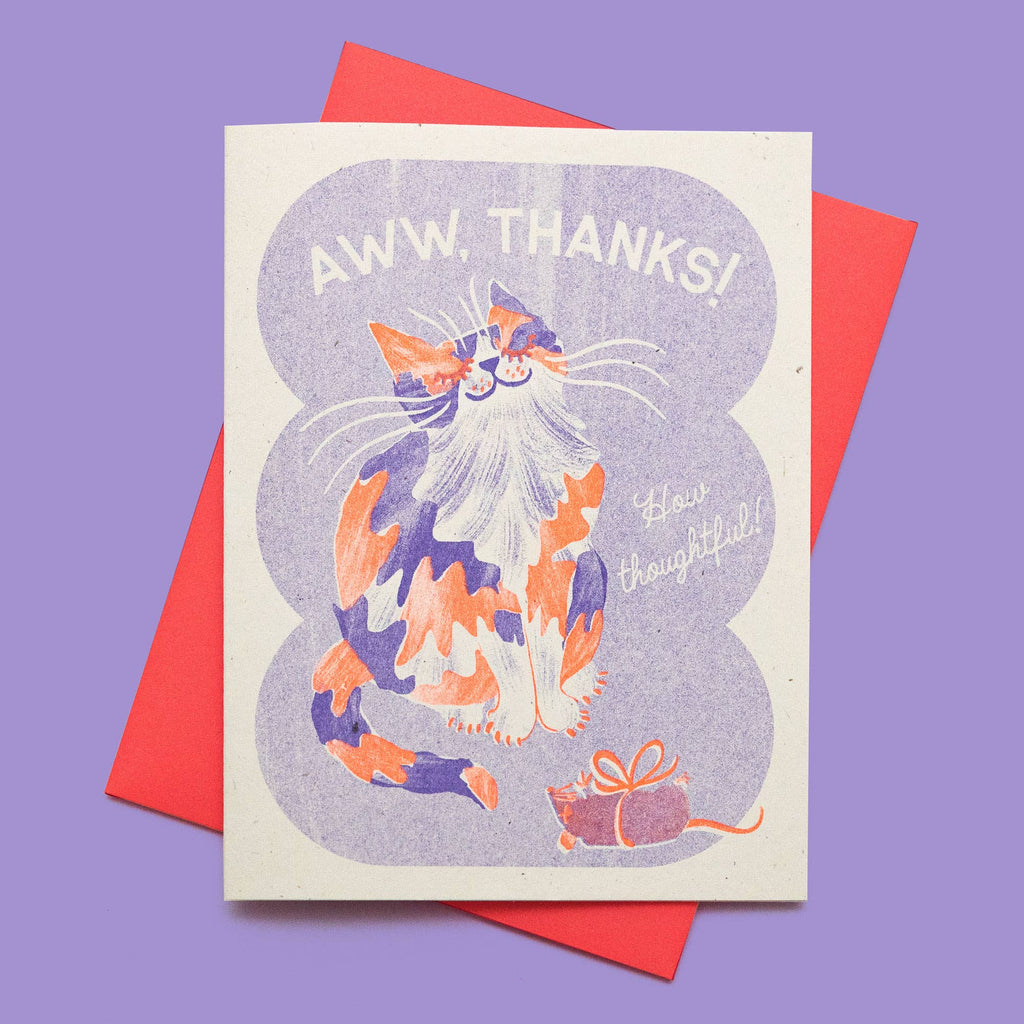 Aww, Thanks! Cat - Risograph Thank You Card - Freshie & Zero Studio Shop