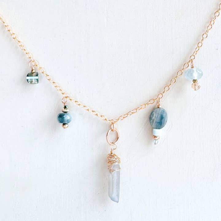 blue seascape gemstone charm necklace - Freshie & Zero Studio Shop