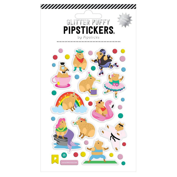 Capybara Crew Glitter Puffy Sticker Sheet by Pipstickers - Freshie & Zero Studio Shop