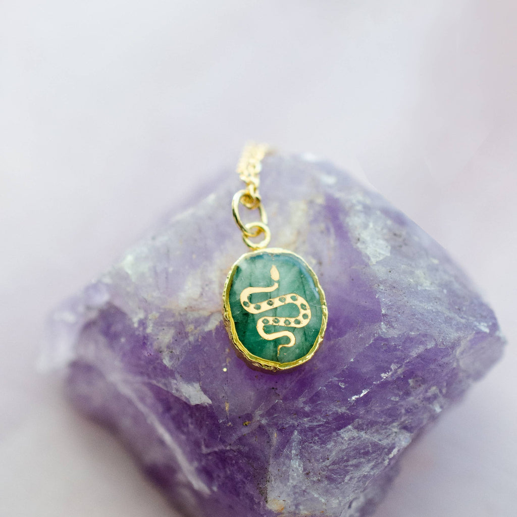 Emerald Snake Gemstone Symbol Necklace by Jill Makes - Freshie & Zero Studio Shop