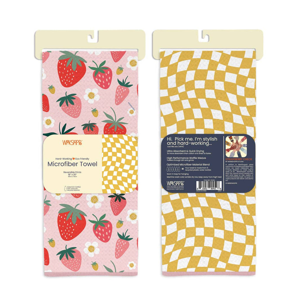 Strawberry + Check Microfiber Kitchen Towel - Freshie & Zero Studio Shop